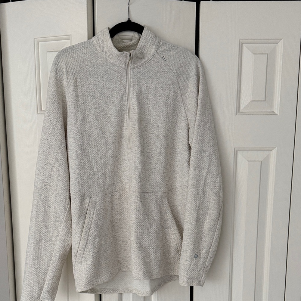 Lululemon Men's Gray/Cream Quarter-Zip Sweater